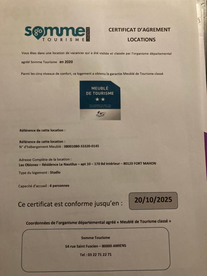 Les Obiones, Vue Laterale Mer, Fort Mahon Plage, Magnifique Studio Cabine 4P, Avec Balcon , Parking Prive Gratuit, Wifi, Classe 2 Etoiles, Exposition Plein Sud En Baie De Somme Exteriér fotografie